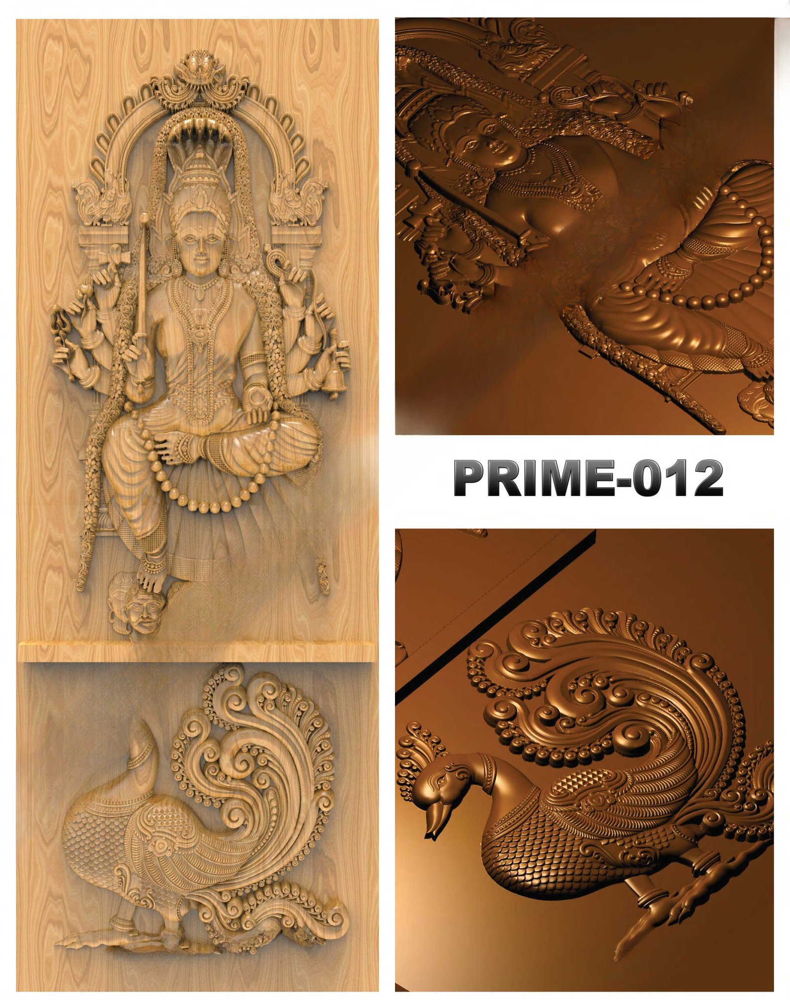 prime designs - PRIME-12 Goddess Saraswati and Peacock Divine Carved Door 3D Model